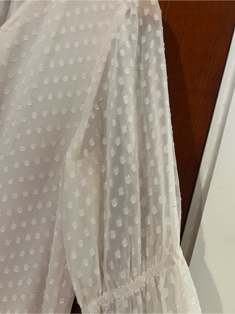 LOFT White Swiss Dot Wrap Blouse XS Long Sleeve V-Neck Balloon Sleeve Boho Top - Picture 6 of 10
